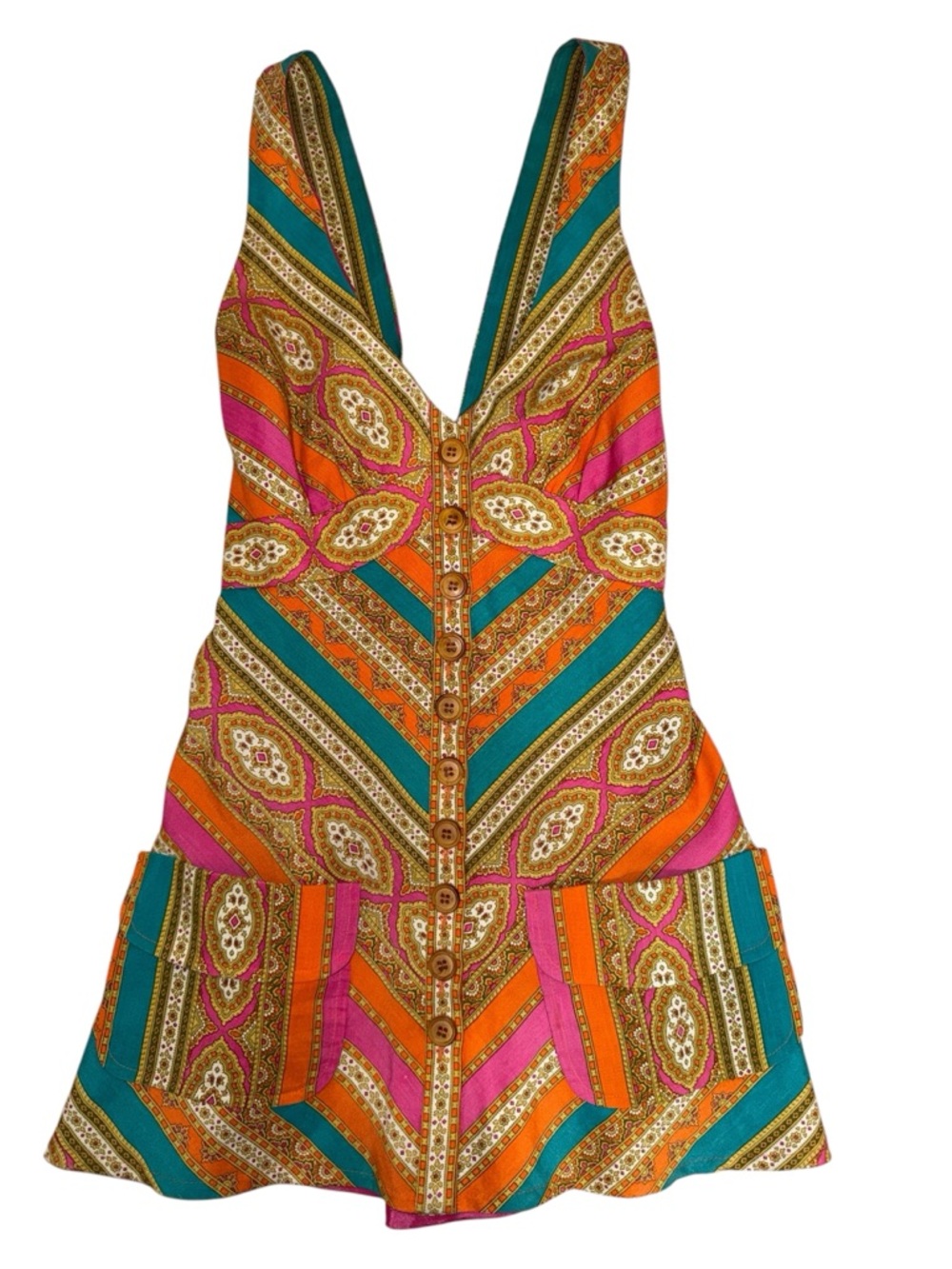 Vintage Nanette Lepore Shift Tunic Mini Dress Neon Pink Orange 2 XS Boho Mod
